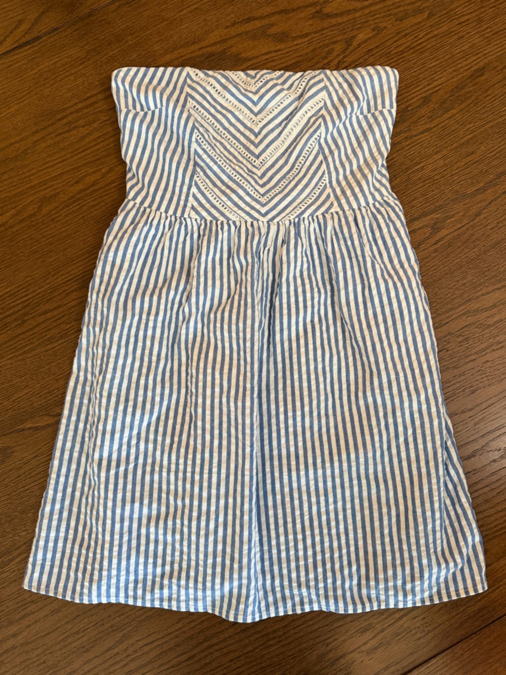 Old Navy Blue and White Striped Strapless Sundress